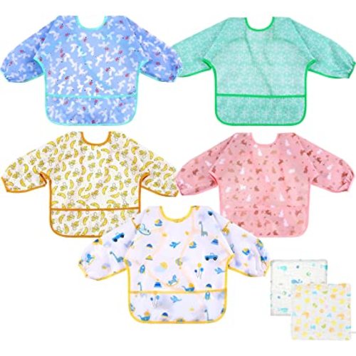 Lictin Baby Bibs for Boys Girls - Long Sleeve Bib, Waterproof Toddler Bibs, 0-24 Months Neutral Baby Smock for Eating