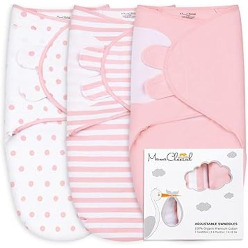Mama Cheetah Preemie Swaddle Sack, Organic Cotton Sleep Sacks - Easy Swaddles for Premature Baby Girl Blanket Wrap, 4-7 lbs, Newborn Essentials, 3-Pack, Pink