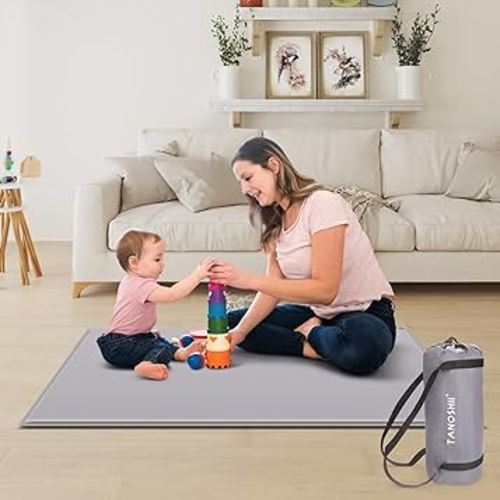 47x47 Play Mat for Playpen, Baby Playpen Mat; Self-Inflating Play Mat for Babies and Toddlers; Roll Up & Waterproof Baby Play Mat; Portable Playmat for Babies with Travel Bag (47 * 47 Inch)
