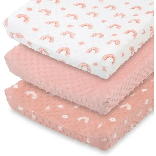 The Peanutshell Baby Changing Pad Covers Girl, Pink Minky Changing Table Sheets for Girls, Boho Rainbow Floral Nursery Decor