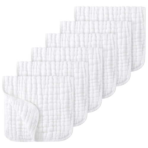 Muslin Burp Cloths 100% Cotton Muslin Cloths Large 20''x10'' Extra Soft and Absorbent 6 Pack Baby Burping Cloth Pure White