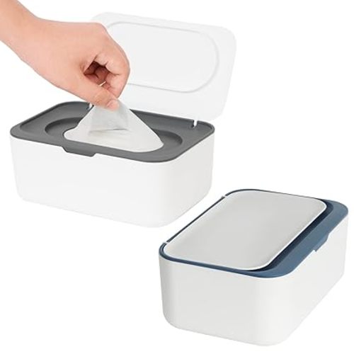 2 Pack Wipes Dispenser, Wipe Holder for Baby & Adult, Seposeve Refillable Wipe Container, Keeps Wipes Fresh, One-Handed Operation. Non-Slip, Easy Open/Close Wipes Pouch Case(2 Grey)