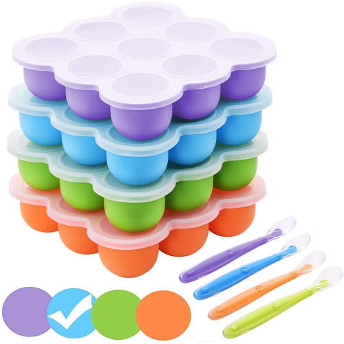 Silicone Baby Food Freezer Tray with Clip-on Lid - Perfect Storage Container for Homemade Baby Food, Vegetable & Fruit Purees, and Breast Milk -1pcs