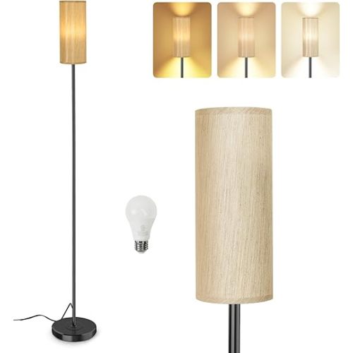 Floor Lamp with 9W Bulb, 3 Color Temperatures, Tall Modern Standing Lamp with Foot Switch - Perfect for Bedroom, Living Room, Office, Reading & Working, Black