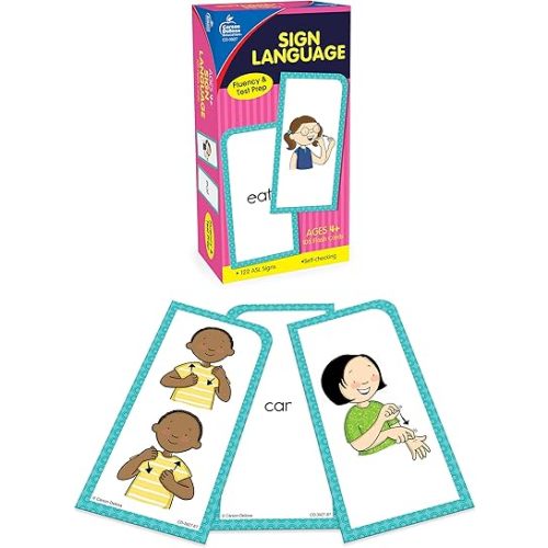 Carson Dellosa 104 American Sign Language Flash Cards for Kids, 122 ASL Signs Flashcards for Beginners and Toddlers Ages 4 and Up With Signing Illustrations