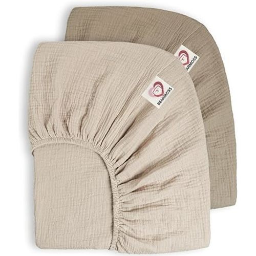 Bearmoss Muslin Crib Sheets - 100% Cotton Fitted for Standard Crib & Toddler Bed Mattress 52"x28" - Soft Breathable Neutral for Boys Girls - 2 Pack (Oat Latte)