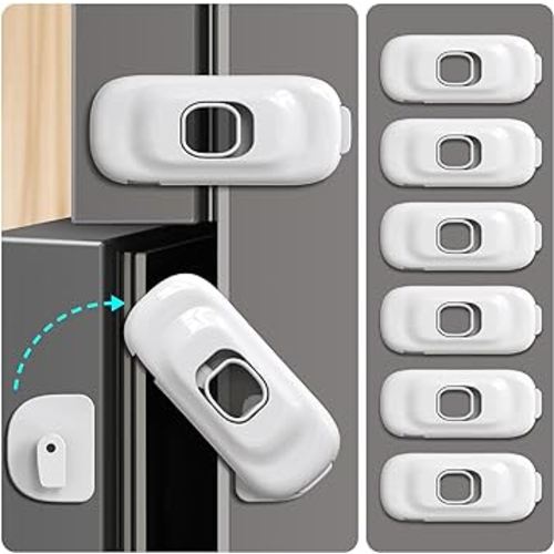 Cabinet Fridge Locks Baby Proofing, 4 PACK Child Proof Cabinet Refrigerator Locks, Baby Child Safety Frigerator Locks for Cabinets, with Strong Adhesive Pad for Draw Kitchen Oven (White, 6 Pack)