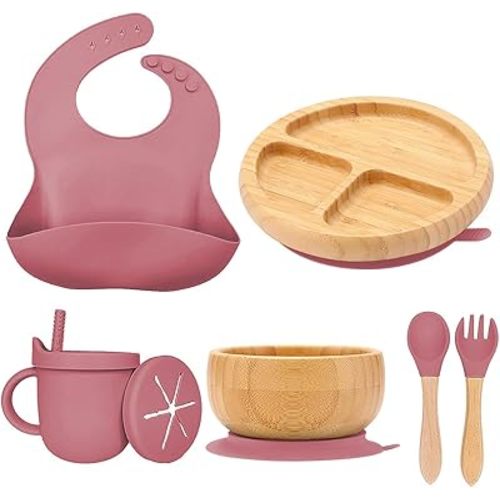 Bamboo Suction Plates for Babies and Bamboo Plates For Kids Baby Feeding and Weaning (Pink)