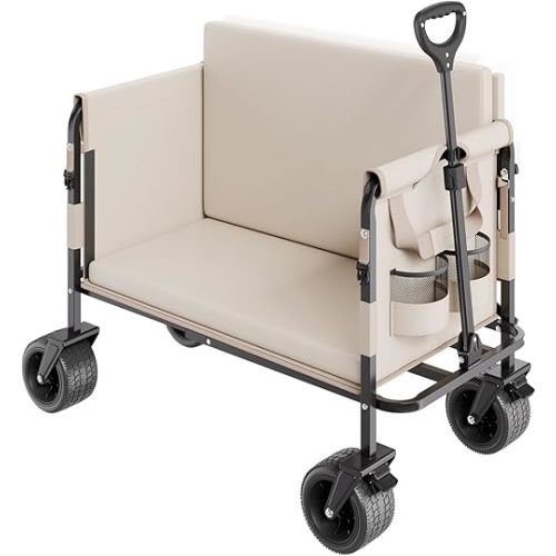 VEVOR 3-in-1 550lbs/220L Large Collapsible Folding Wagon, Convert to Bench, Foldable Beach Wagon with Wheels for Sand, Outdoor Utility Wagon for Groceries, Camping, Sports, Shopping