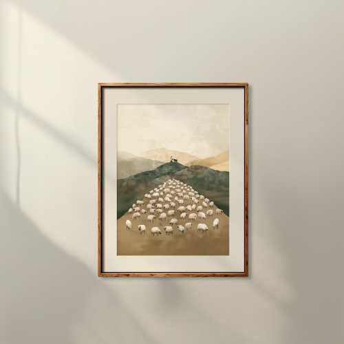 Jesus Leaves the 99 Art Print Unframed, Christian Wall Art Parable of the Lost Sheep Good Shepherd, Jesus Art, Christian Home Decor