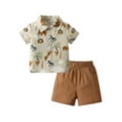 Toddler Infant Baby Boy Clothes Summer Print Animal Short Sleeve Shirt and Shorts Outfits Sets Orange 6-9 Months