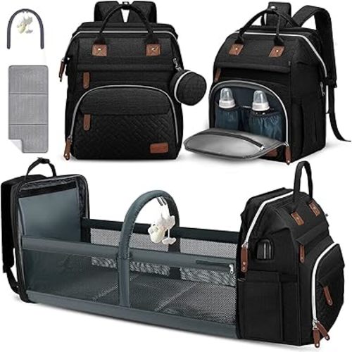 DERJUNSTAR Diaper Bag Backpack – Large Capacity Baby Diaper Bag with Changing Pad, Waterproof Travel Backpack for Boys & Girls, Multi-Function Baby Bag with USB Charging Port, Black