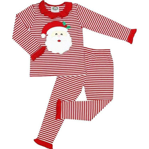 Red Knit Stripe Ruffle Santa Pajamas 9 mo