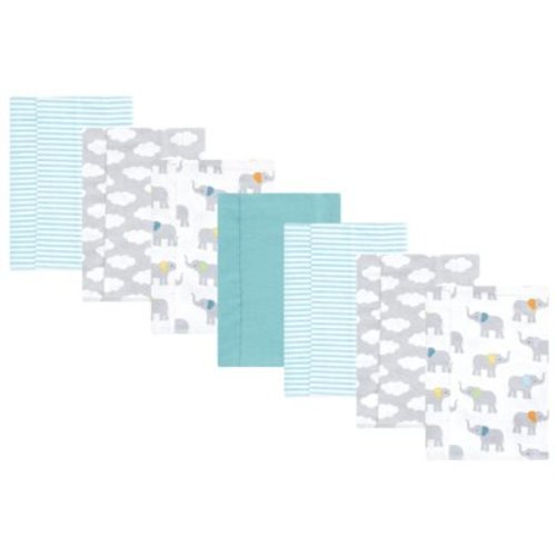 Hudson Baby Flannel Burp Cloth 7pk, Teal Elephant, One Size
