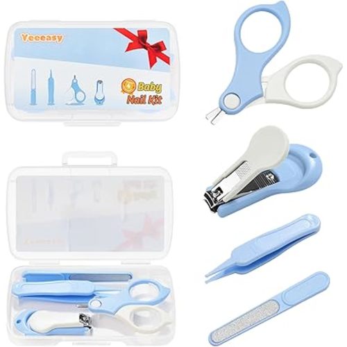 Baby Nail Clippers Kit Baby Grooming Set with Nail Clippers, Scissors, Nail File & Tweezers Baby Care Kit Fingernail Cutter for Baby,Newborn,Infant,Toddler,Kid(Blue)