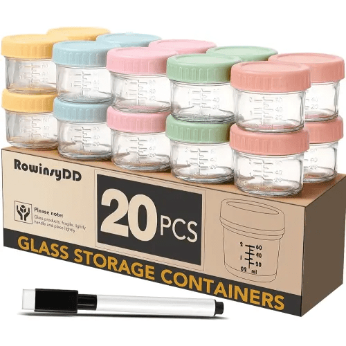 20 Pack Glass Baby Food Storage Containers, 4 oz Leakproof Baby Food Jars with Lids, Small Glass Food Containers for Infant Baby, Freezer & Microwave Safe, BPA Free