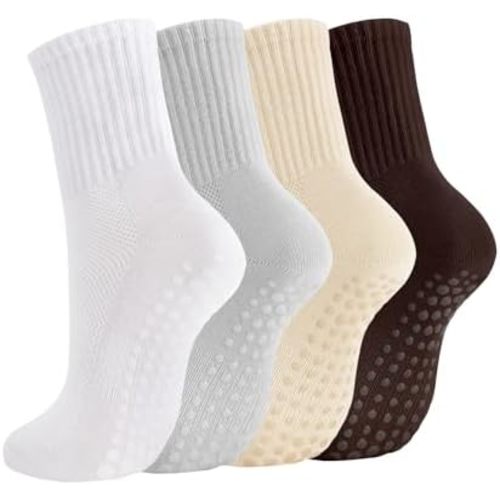 Breslatte Crew Pilates Socks with Grips for Women Non Slip Cotton Grip Socks for Yoga Hospital Barre Home Daily Gifts