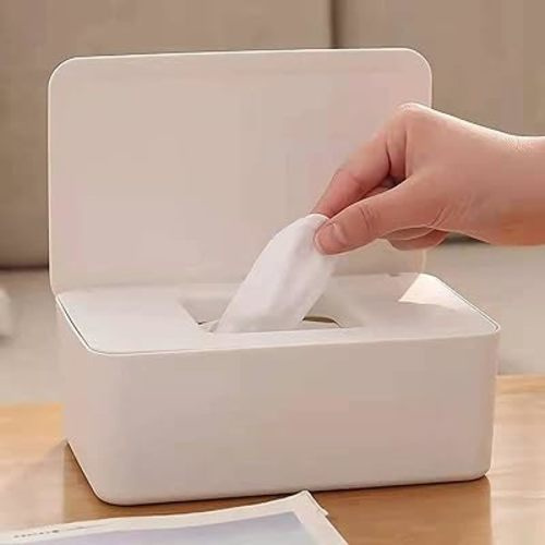Baby Wipe Dispenser Holder, Baby Wipes Case, Baby Wipe Holder Keeps Diaper Wipes Fresh, Easy Open & Close Wipe Container (White)