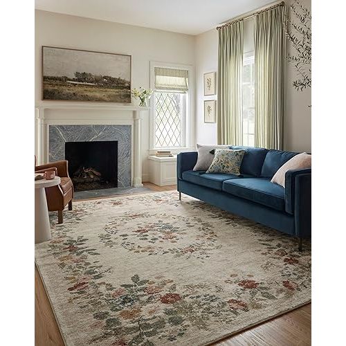 Loloi Rifle Paper Co. Laurel Collection LAU-01 Cream 5'-3" x 7'-8" Area Rug
