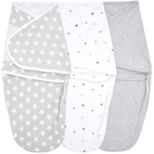 aden + anais Essentials Easy Swaddle Wrap Quick Change with Bottom Zipper, Snug Cotton Knit Baby Wrap Swaddle Blanket for Newborns, TOG 1.0, 3-Pack, Twinkle, 0-3 Months, Small/Medium