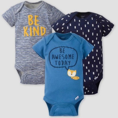 Gerber Baby Boys' 5pk Fox Short Sleeve Onesies and Sleep N' Play - Blue/White 3-6M