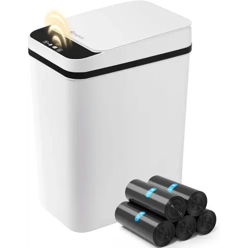 Bathroom Garbage Can with Lid, 2.6 Gallon Diaper Trash Can, Automatic Trash Cans Touchless, Slim Waterproof Smart Trash Can for Bedroom, Bathroom, Office, Living Room, Toilet, RV