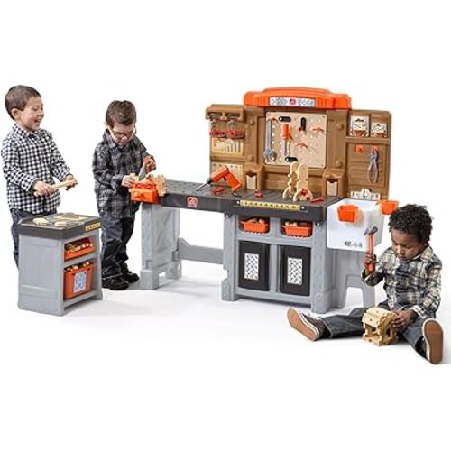 Step2 Pro Play Kids Workshop with Utility Bench, Indoor/Outdoor Tool Bench for Children, Interactive Play with Sounds, Made of Durable Plastic, Includes 76 Piece Toy Accessories, Toddlers 3+ Years Old