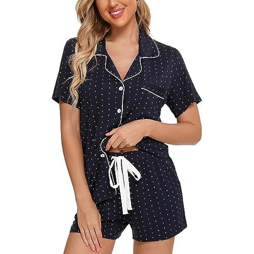 Leikar Womens Button Down Pajama Sets Bride Pajamas Sets Sleepwear Shorts Lounge Set