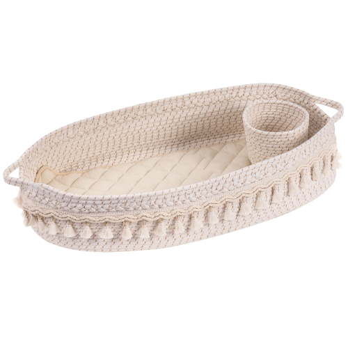 Rolife Baby Changing Basket,with Waterproof Diaper Changing Foam Pad,Boho Style Handmade Woven Cotton Rope Moses Basket,31.2"X15.6"X5.9"