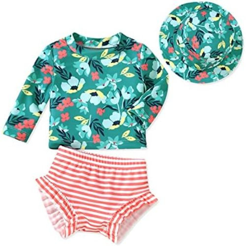 Long Sleeve Swimsuit Bathing Suit with Hat: 0-3 months