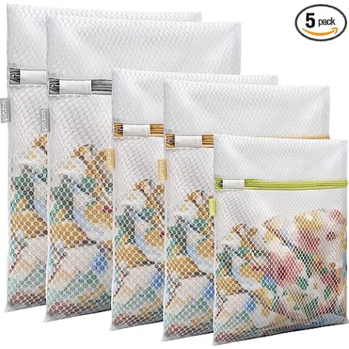 Amazon Brand - Pinzon Delicates Mesh Laundry Bags, Washing Machine Wash Bags, Reusable and Durable Mesh Wash Bags for Delicates Blouse, Hosiery, Underwear, Bra, Lingerie Baby Clothes - 5 Set(2L+2M+S)