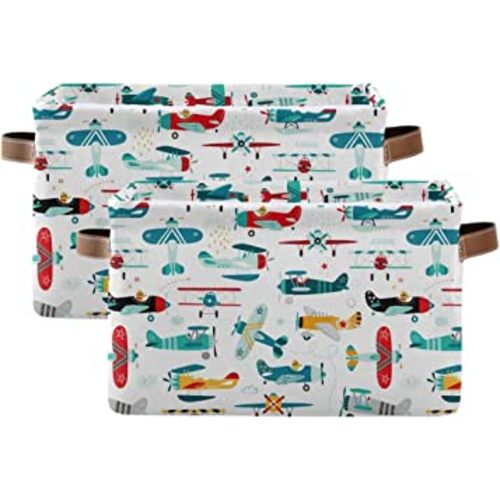 Storage Basket Cube Cartoon Airplane Helicopter Large Collapsible Toys Storage Box Bin Laundry Organizer for Closet Shelf Nursery Kids Bedroom,15x11x9.5 in,2 Pack