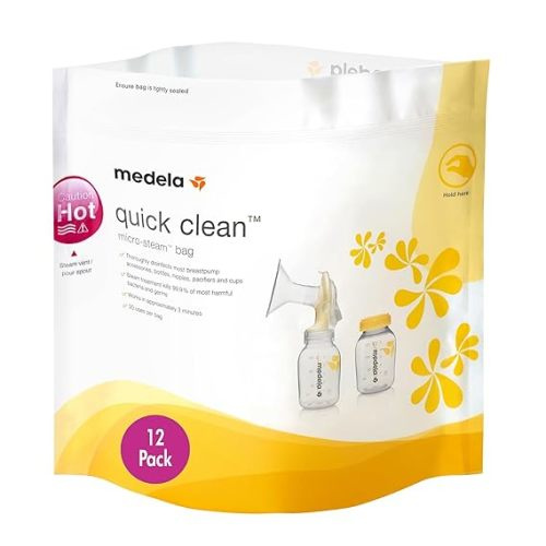 Medela Quick Clean MicroSteam Bags, Sterilizing Bags for Bottles Breast Pump Parts Eliminates 99.9 of Common Bacteria Germs Disinfects Most Breastpump Accessories, Yellow, 12 Pack - 12 Count (Pack of 1)