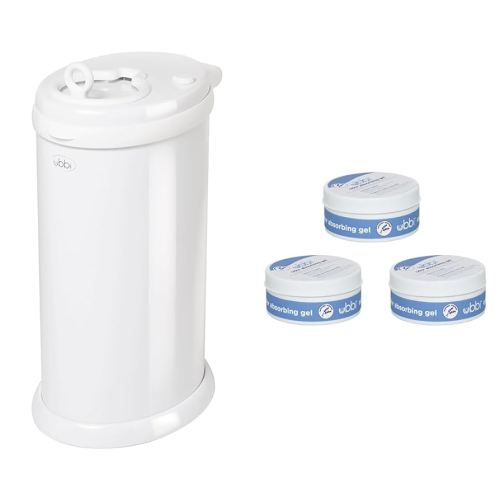 Ubbi Steel Odor Locking, No Special Bag Required Money Saving & Lavender Scented Absorbing Gel Value Pack - 3 Count Diaper Pail Odor Control for Baby Nursery