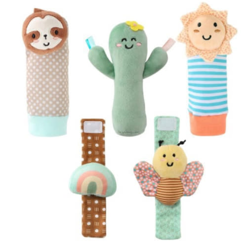 The Peanutshell Sock Rattles Set of 5 - Girl Boy Rattle Socks, Baby Toys 0-6-12 Month, Animal Newborn High Contrast Baby, Infant, New Born Toys 0-3 0-6 Months Old Babies - Boho