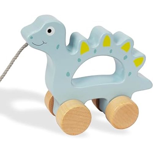 Baby Toys Car,Wooden Pull Along Toddler Toy, Developmental Toy for 1 Year Old Girl Boy Birthday Gift (Dinosaur)