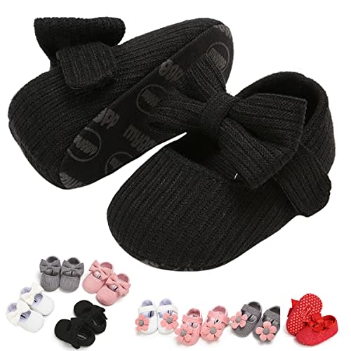 Baby Girls Mary Jane Flats with Bowknot Floral Princess Wedding Dress Shoes Soft Newborn Infant Crib First Walkers Prewalker
