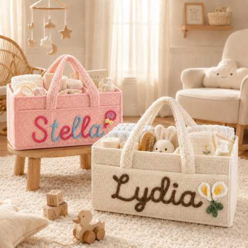 Personalized Baby Storage Basket, Custom Nursery Organizer, Diaper Caddy Basket, Baby Clothes Toy Bin, Newborn Room Decor