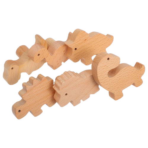 Raindrops Cute Dinosaur Wooden Knobs for Kids Dressers with Screws and Adhesive Pads Light Yellow 6 Designs