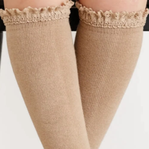 Oat Lace Top Knee High Socks