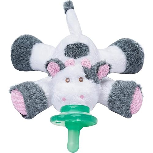 Nookums Paci-Plushies Buddies - Cow Pacifier Holder - Adapts to Name Brand Pacifiers, Suitable for All Ages, Plush Toy Includes Detachable Pacifier