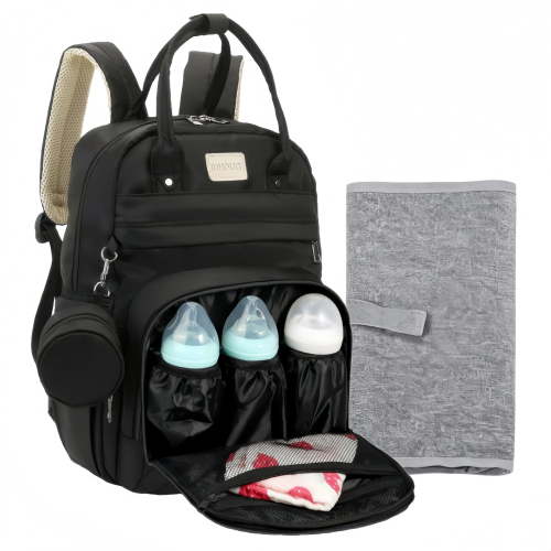 Diaper Bag Backpack-Multifunction Travel Baby Diaper Bag with Changing Pad, Bottle Holders & Pacifier Case, Large Capacity, Waterproof, Black