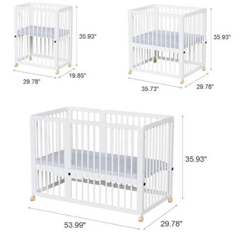 JOYMOR 8 in 1 Convertible Crib, Include 2” Mattress, Converts to Bassinet, Mid Crib, Full Size Crib, Daybed,Toddler Bed and Playard (Crib, White)