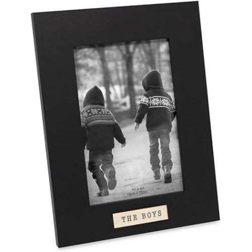 Isaac Jacobs 4x6 Wood Sentiments The Boys Picture Frame, Vertical Keepsake Photo Frame with Easel and a Hanging Tabs for Tabletop, Desktop & Wall Display, (Black 4x6)