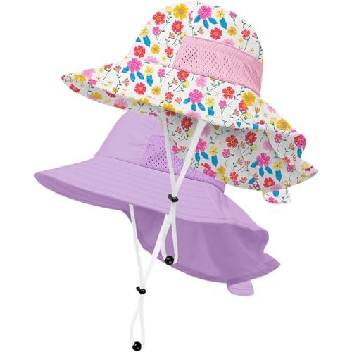 Toddler Baby Sun Hat Kids Summer Beach Essentials Adjustable Beach Hats with Bucket Wide Brim for Boys Girls Age 0-14 Years