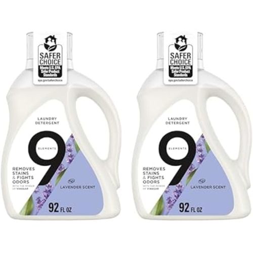 9 Elements Natural Laundry Detergent Liquid Soap, Lavender Scent, Vinegar Powered, 92 Fl Oz, 1 Count (Pack of 2)
