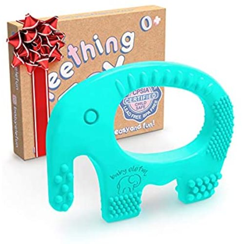 Baby Teething Toys - BPA Free Silicone Toy - Cute, Easy to Hold, Soft and Highly Effective Elephant Teether - Unique Teethers Best for 0-6 6-12 Months Boy or Girl Christmas Gifts Stocking Stuffers - Turquoise