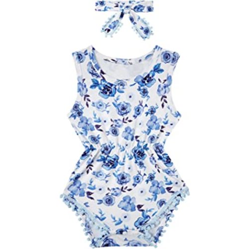 Baby Girl Clothes 0-24 Months Floral Sleeveless Newborn Romper Jumpsuit Outfit Set with Headband