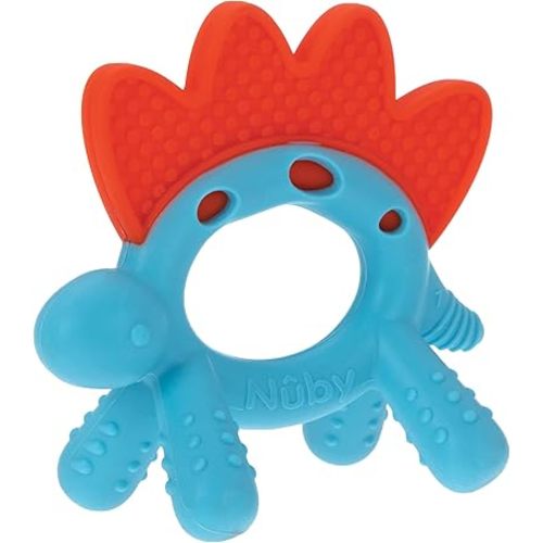 Nuby Geo Zoos Massaging Teether - Baby Teething Toy - Soft Easy Grip - 3+ Months - Dino