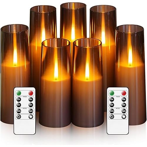 Flameless LED Candles Upgraded Realistic Flickering Flame,7Pcs Battery Operated Candles with Remote Timers,LED Pillar Candles for Home Decor,Christmas,and Parties(Grey)